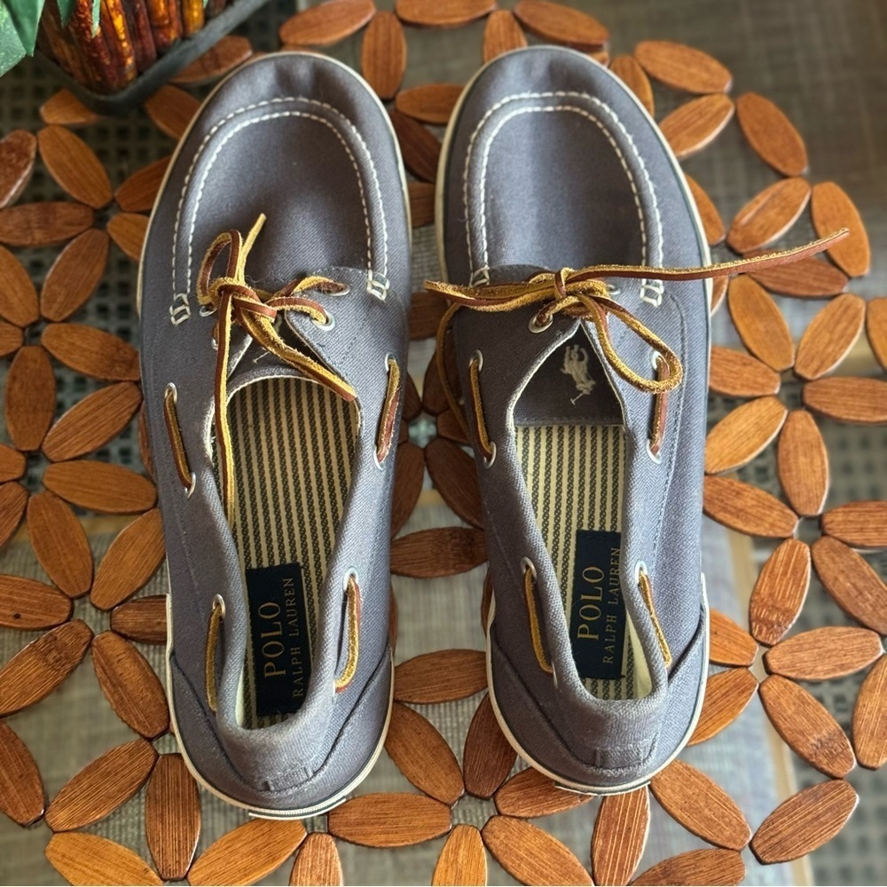 Polo Ralph Lauren Blue Men's Canvas Sander Leather Laced Boat Shoes Size 11D